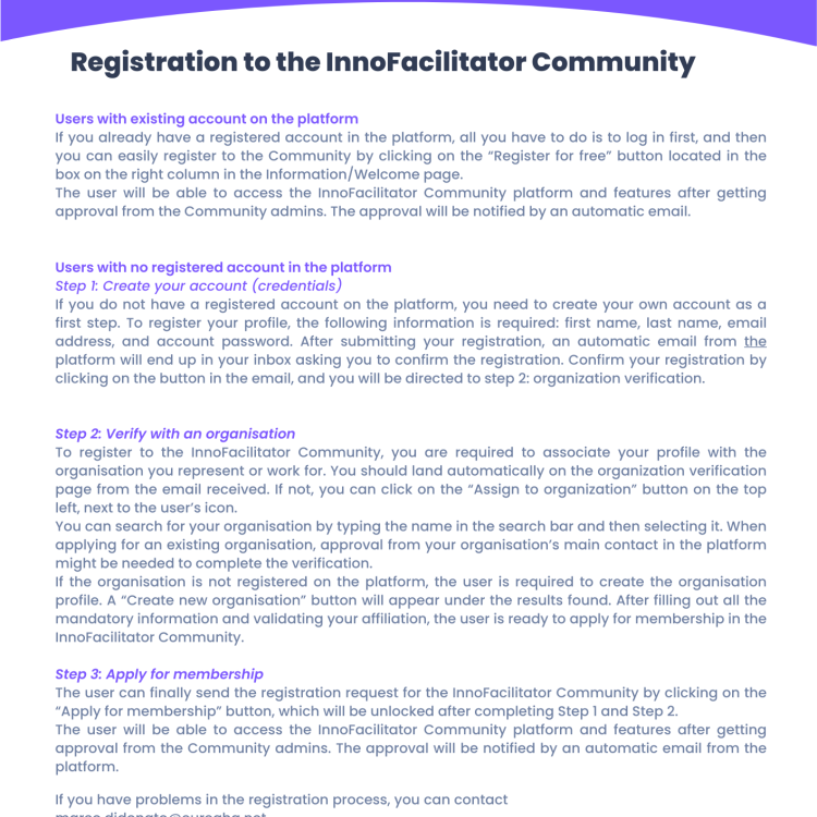 Registration to the Health InnoFacilitator community